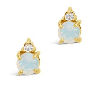 Sterling Forever 14K gold Vermeil CZ and Opal Birthstone Stud Earrings October